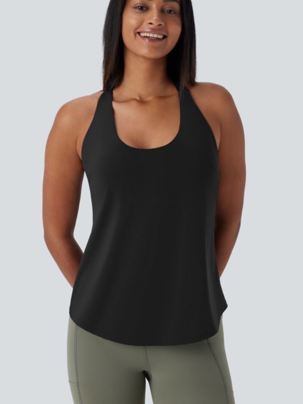 NWOT Halara U Neck Built-in Bra Curved Hem Cool Touch Yoga Tank Top-UPF50+